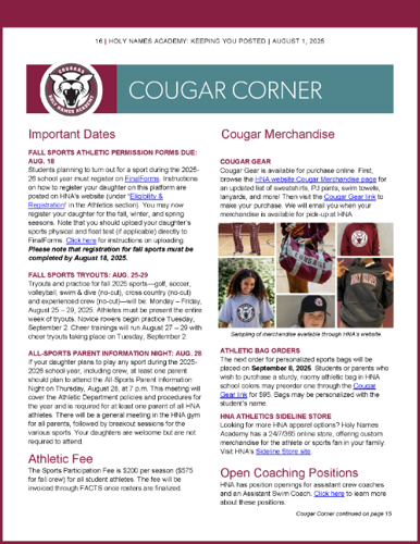 Cougar Corner August 2025